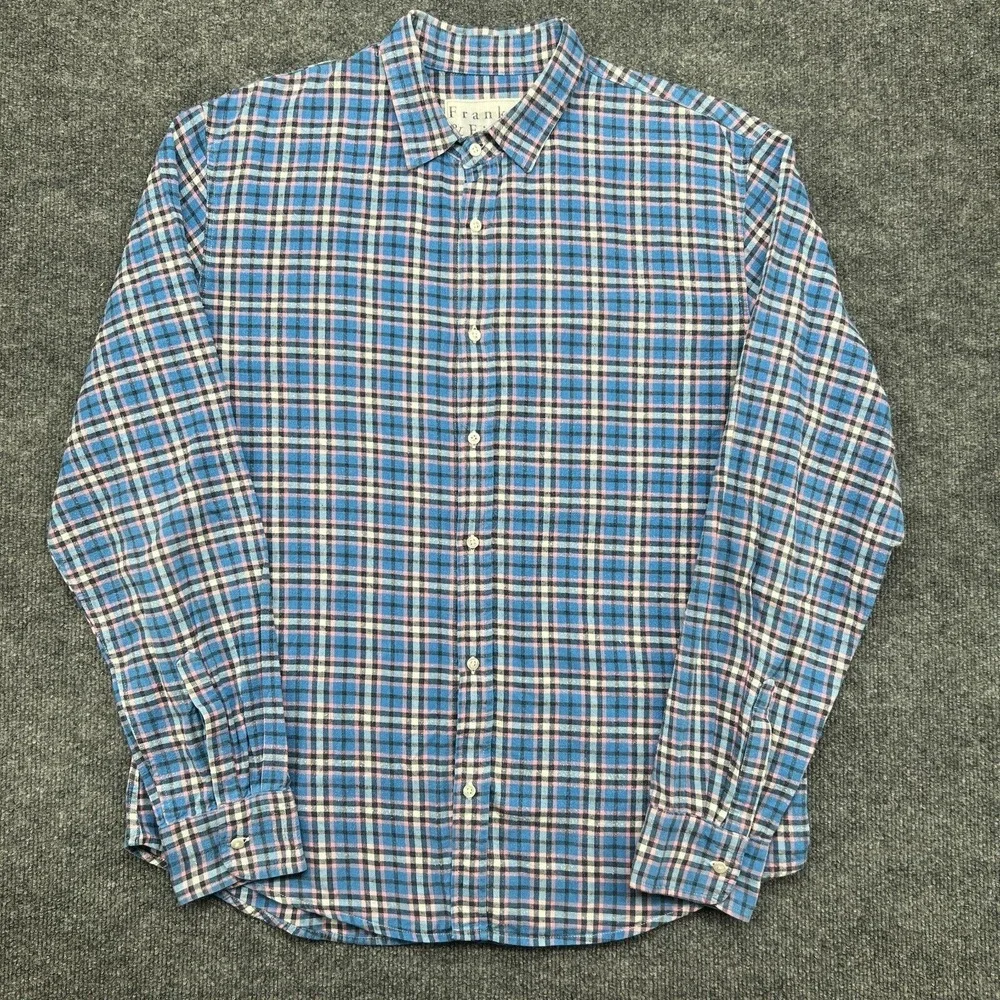 Frank & Eileen Paul Blue Plaid Long Sleeve Cotton Button Up Shirt USA Mens Sz L - Picture 1 of 9